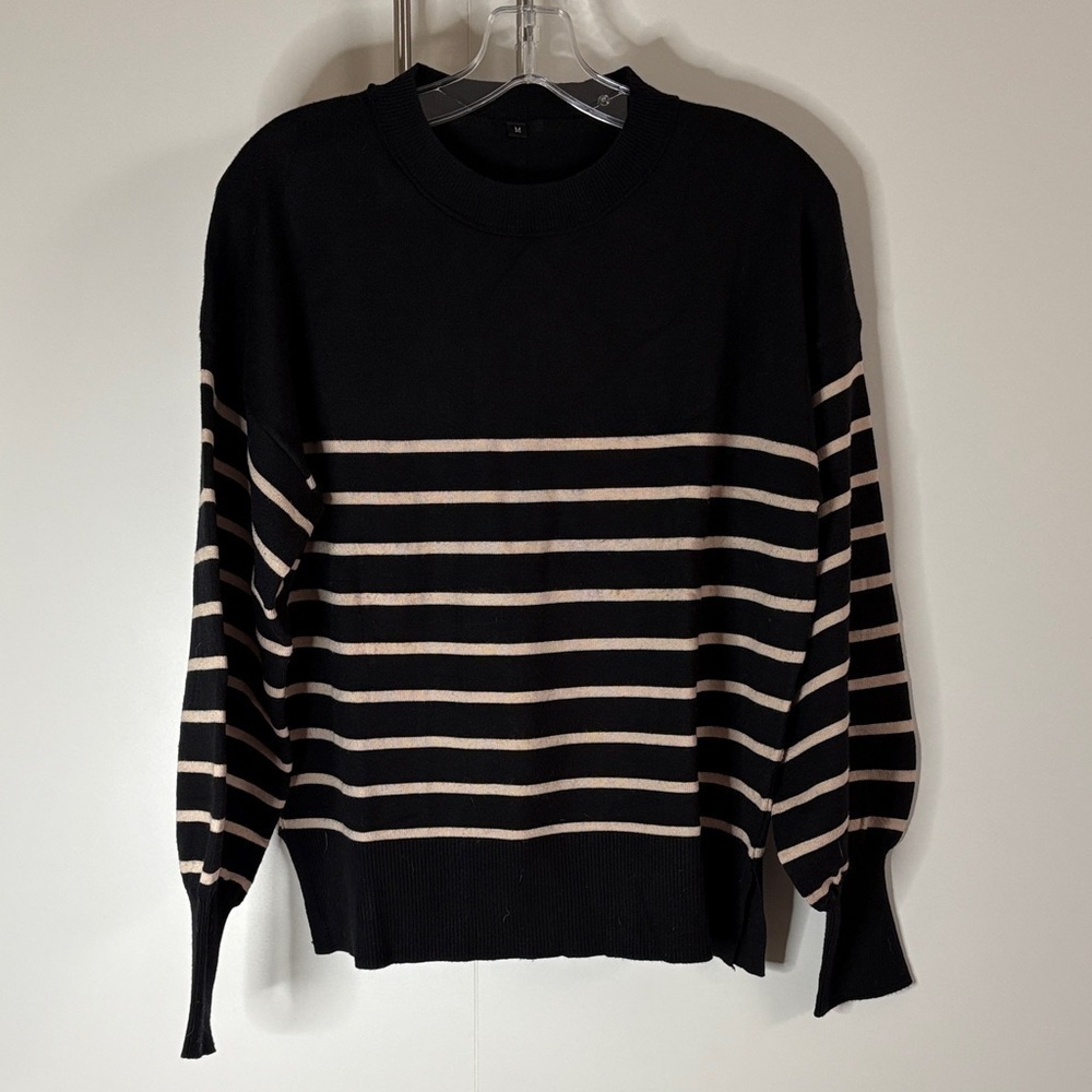 Amazon Set Black and Cream Striped Women's Sweater & Pants